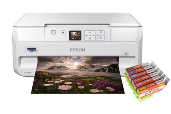 фото Epson Colorio EP-708A изображение МФУ Epson Colorio EP-708A с картриджами Lucky Print
